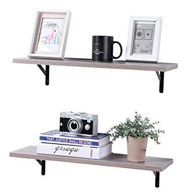 SUPERJARE Wall Mounted Floating Shelves, Set of 2, Display Ledge, Storage Rack for Room/Kitchen/Office - Cream Gray