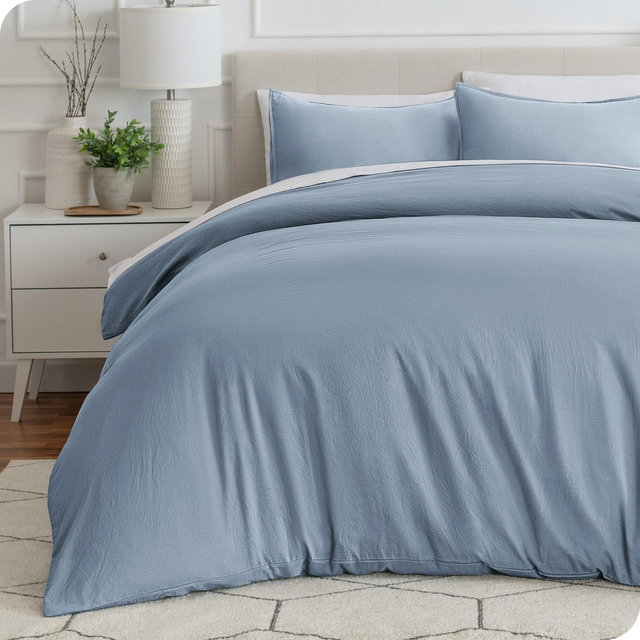 Sandwashed Dusty Blue Oversized King Duvet Cover and Sham Set by Bare Home