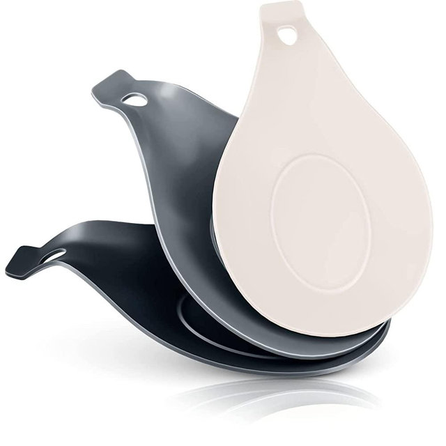 Chef Royale Silicone Spoon Rest (Set of 3) Black, Gray & Light Gray | Heat Resistant & BPA-Free Kitchen Utensil Holder | Clean Spoon Holder for Stove Top | Cooking Spoon Rest for Kitchen Counter