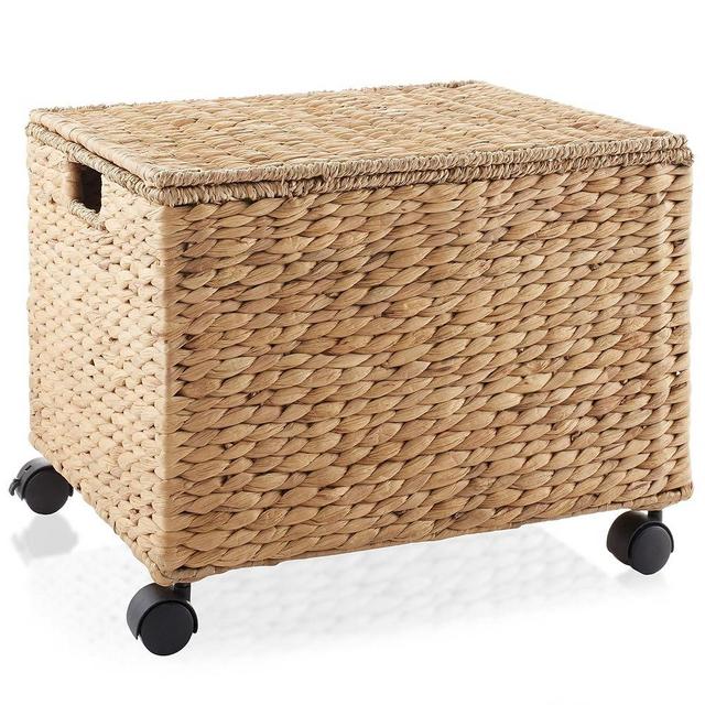 Casafield Rolling Filing Cabinet, Natural - Water Hyacinth File Organizer with Lid and Locking Wheels, Home Office Storage for Hanging Folders