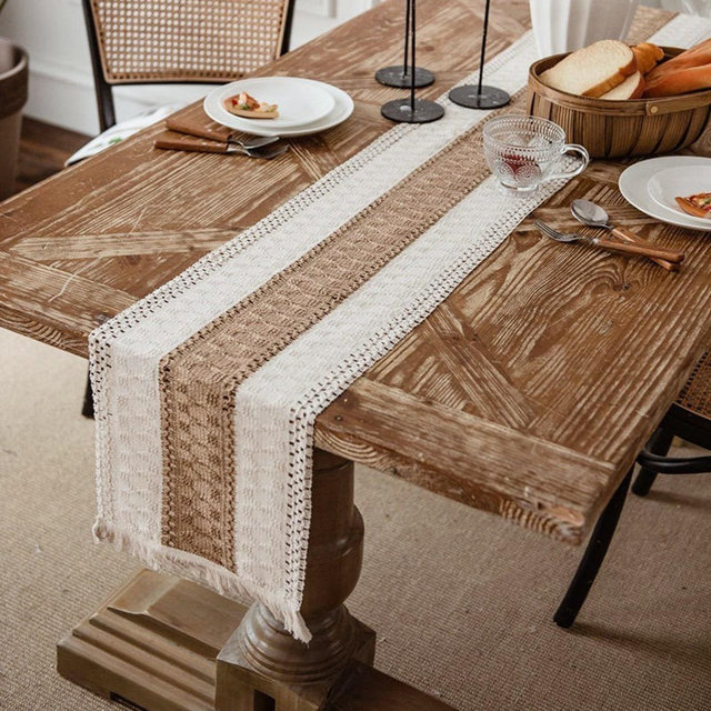 Boho Table Runner, Rustic Table Runner, Cotton Linen Crochet Table Decor, Modern Dining Table, Bohemian, Wedding Decor, Housewarming Gift
