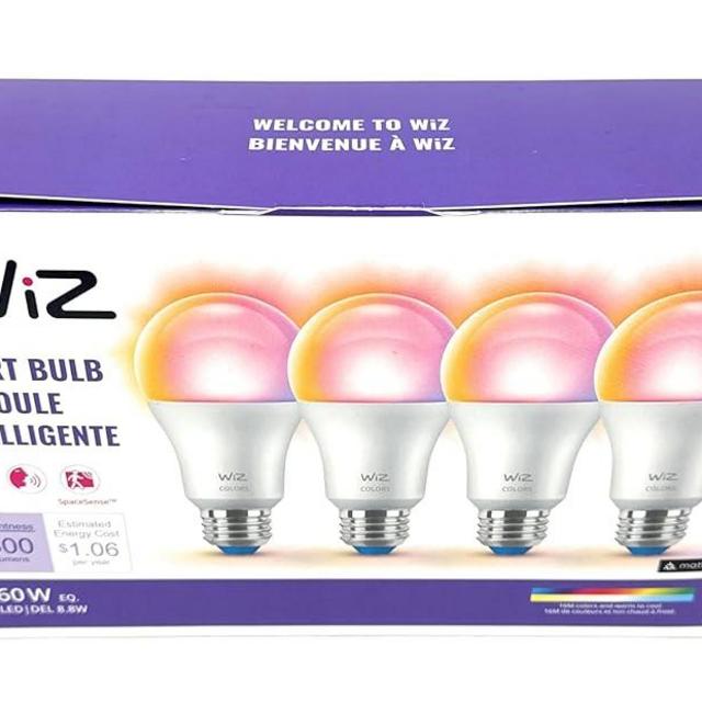 WiZ 60 Watt EQ A19 Smart Bulbs, WiFi Connected LED Light Bulbs - RGB+ Color Changing, Tunable and Dimmable, Compatible with Alexa and Google Home Assistant,4 Pack