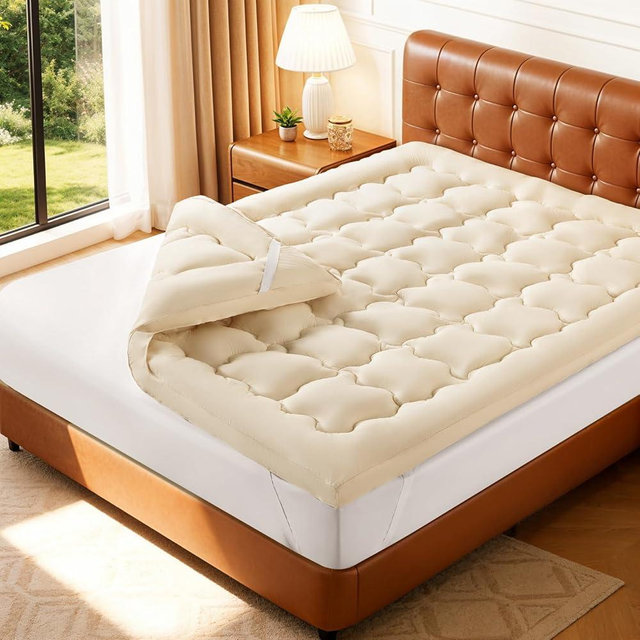 Luxury 100% Organic Wool Mattress Topper Made from Australian Merino, Extra Soft 1500 GSM Wool Mattress Pad for Back Pain Relief, Fuffy Mattress Cover (Beige, Queen(60"x80"))