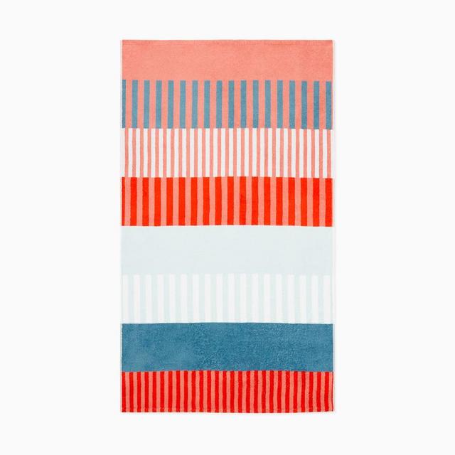 Organic Collage Stripe Beach Towel, Poppy, 40"x70"