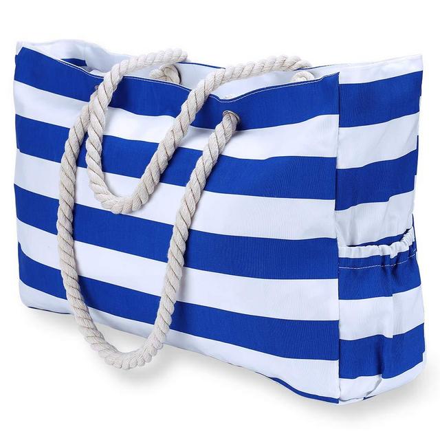 KUAK Beach Bag, Extra Large Canvas Beach Tote with 100% Waterproof Phone Case, Top Zipper, Cotton Rope Handles, Two Elastic Outside Pockets, Key Holder, Bottle Opener, Oversized Beach Bags and Totes