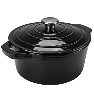 Puricon 5.5 Quart Enameled Cast Iron Dutch Oven, Round Ceramic Enamel Dutch Ovens Pot -Black