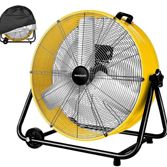 Bestronair 24 Inch High Velocity Heavy Duty Industrial Fan with 3-Speed Adjustment Up to 8100 CFM, Large Fan Floor For Factory Storehouse Workshop Garage Gym Patio with Fan Cover. Yellow