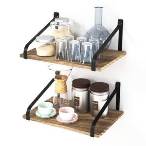 Love-KANKEI Floating Shelves Wall Mount - Rustic Wood Wall Shelves with Large Storage (L 16" x W 11“) for Kitchen Living Room Bathroom Bedroom Set of 2 Torched Finish