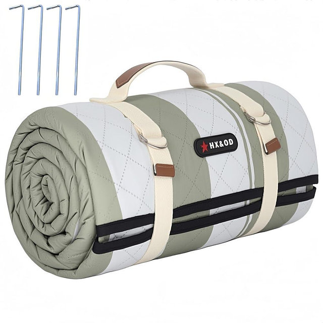 HX&OD Outdoor Picnic Blanket Extra Large, 80''*80' Waterproof Picnic Mat with Stakes Foldable Camping Blanket Portable with Carry Strap for Beach Mat (Green, 80''*80'')