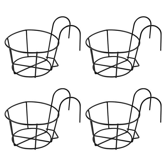 defutay Hanging Railing Planters, 4 Pack Round Flower Pot Holders,Metal Pot Plant Baskets for Balcony,Garden,Indoor & Outdoor(Black,4 PCS)