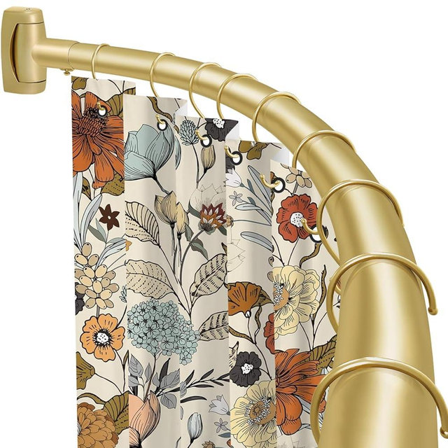 YNL Curved Shower Curtain Rod 35-82In(2.9-6.8Ft), Gold Rounded Tension Shower Rod for Bathroom Bathtub, Adjustable Arched Shower Curtain Rod, Never Rust|Extra Space|Non-Slip|Expandable|Need to Drill