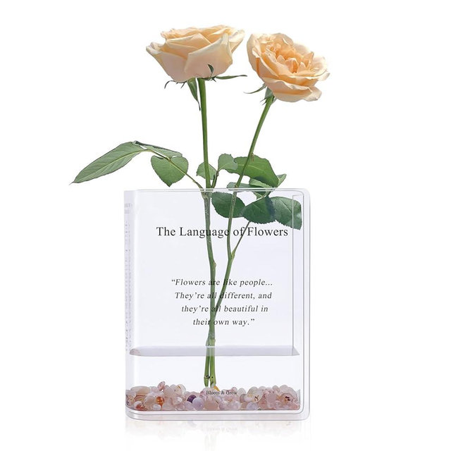 Alpharan Book Vase for Flowers Home Décor,Artistic and Cultural Flavor Decorative Acrylic Clear Vase for Home and Office,Creative Gifts for Book Lovers. (Transparent)