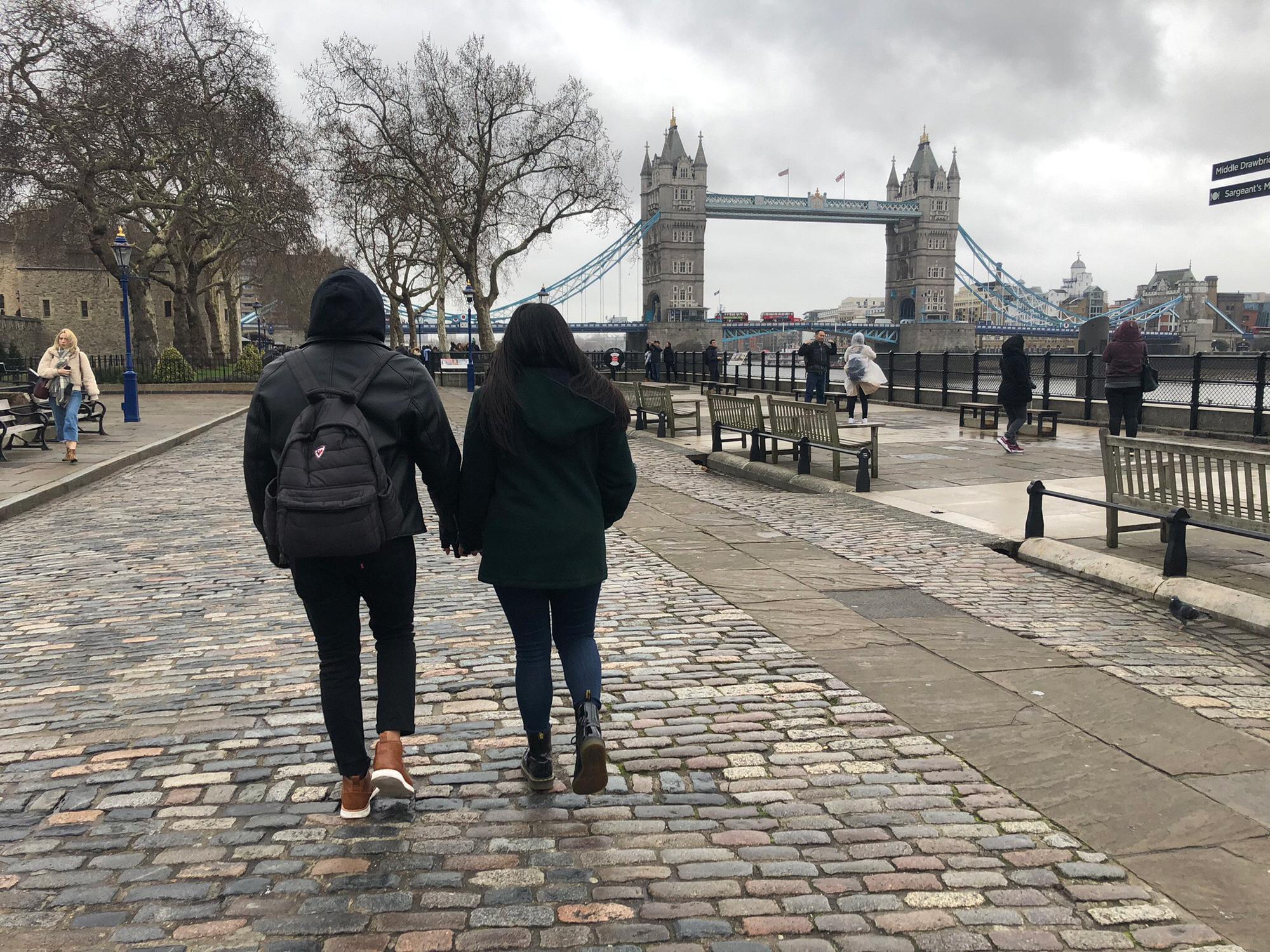 March 2019 - Us walking towards Tower Bridge.
London, England