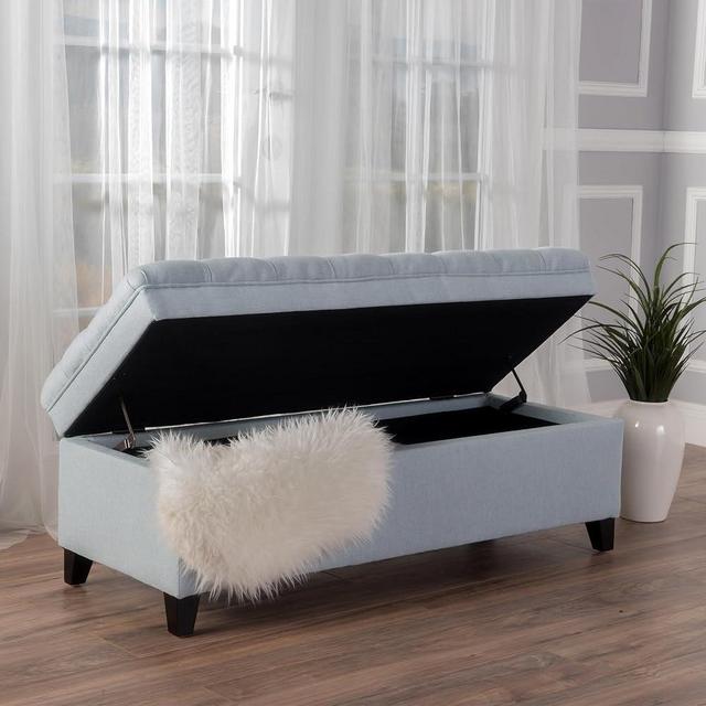 Ball & Cast 50" Button Tufted Upholstered Entryway Storage Bench, Padded Bed of End Ottoman Stool w/Safety Hinges&Spacious Storage&Wood Legs, Longer&Wider-Benches for Living Bedroom Kitchen, Blue