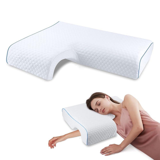 HEYPORK Arched Memory Cuddle Pillow for Adults, Couple Pillow with Slow Rebound, Anti-Compression Hand Memory Foam Neck Pillow, Side Sleep Pillow with Arm Hole Pillow (Right)