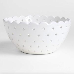 Large White Scallop Eyelet Stoneware Colander by Laura Kim