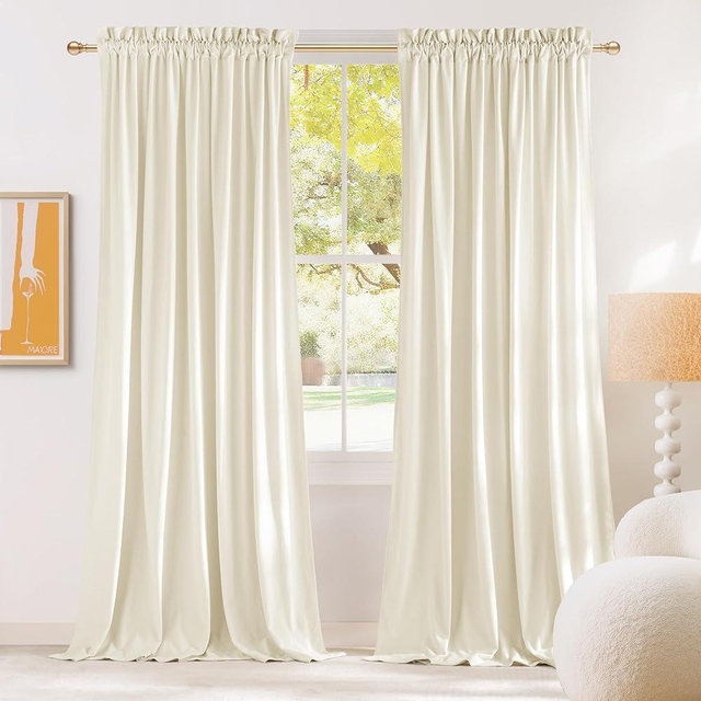 NICETOWN Thermal Insulated Velvet Curtains Ivory 96 Inch Length, Heavy Duty Keep Warm Drapes Room Darkening Thermal Insulated Curtains for Patio Hall Villa, Bedroom Window Treatment Set of 2 Panels