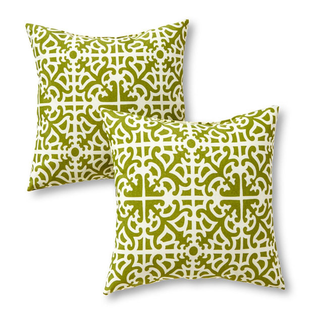Set of 2 Grass Green Lattice Outdoor Square Throw Pillows - Kensington Garden