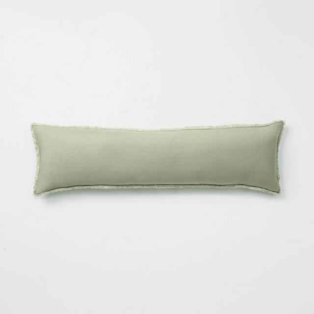 Heavyweight Linen Blend Lumbar Throw Pillow Sage Green - Casaluna™