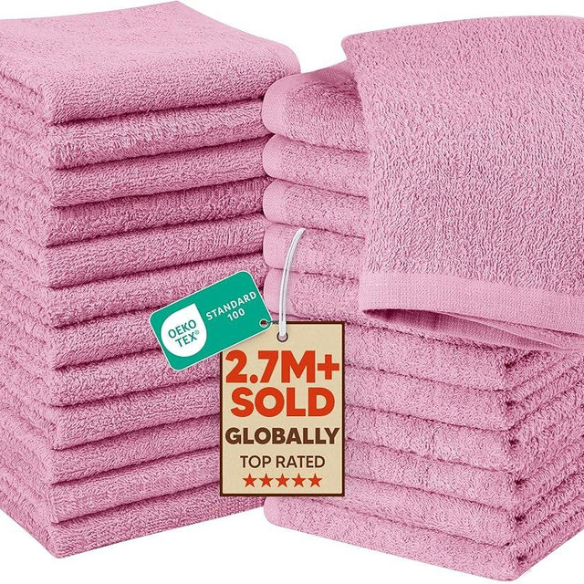Utopia Towels 24 Pack Cotton Washcloths Set, 100% Ring Spun Cotton, Premium Quality Flannel Face Cloths, Highly Absorbent and Soft Feel Fingertip Towels, Pink