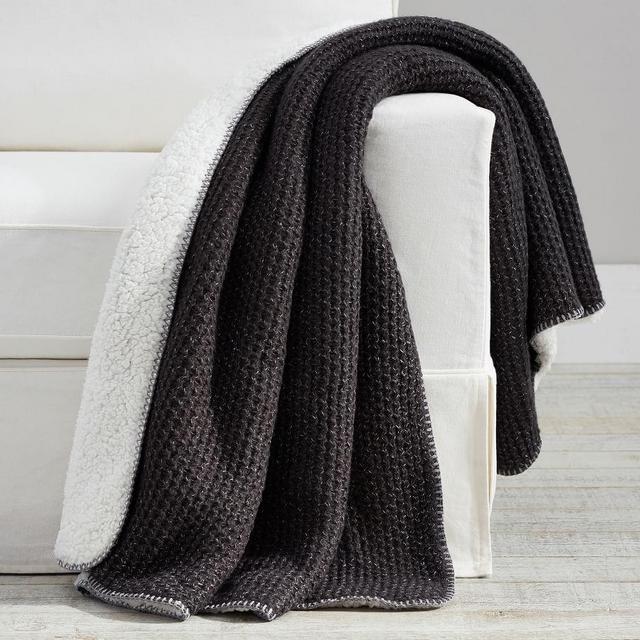 Thermal Sherpa Back Knit Throw, 50 x 60", Heathered Charcoal