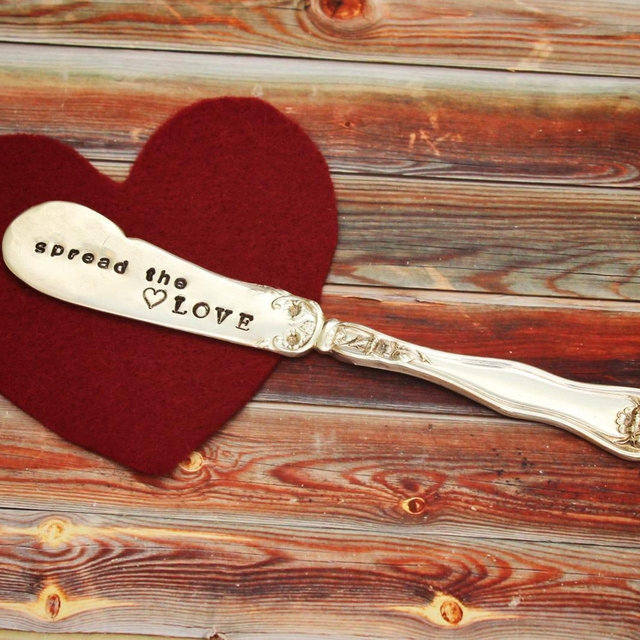 Spread the Love Spreader - Butter Cheese Peanut Butter Nutella Jelly Jam Knife Vintage Silverplated Silverware Handstamped Charcuterie Board