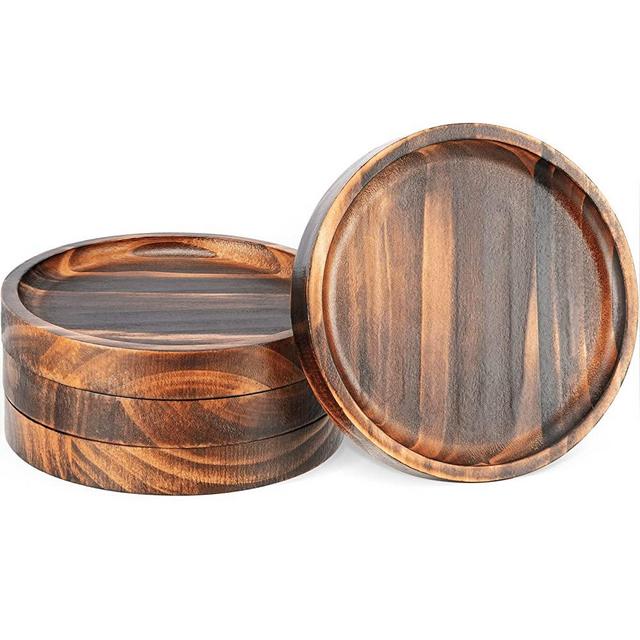 Wooden Coasters for Drinks - Natural Paulownia Wood Drink Coaster Set for Drinking Glasses, Tabletop Protection for Any Table Type, Set of 4 - Dia 4.3 x 4.3 x 0.5Inches