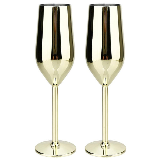 TJ Unbreakable 8 Oz Stainless Steel Champagne Flutes (2 Pack)- Gold Champagne Glasses - Reusable Indoor Outdoor Drinkware - Keeps Drink Cool for Longer - Gift Idea