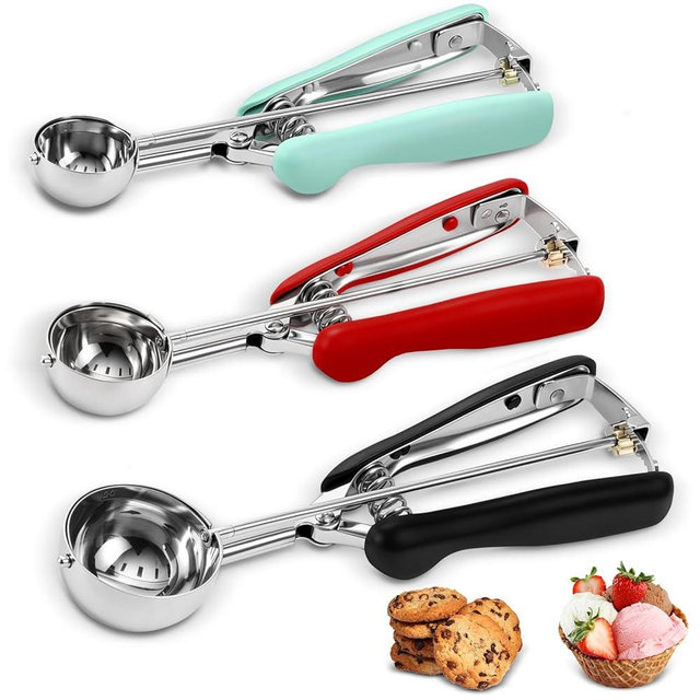 Premium Cookie Scoop, Stainless Steel Cookie Scoops for Baking, Ice Cream Scoop with Trigger, Ice Cream Scooper With Non-slip Grip, Cookie Dough Scoop for Melon Baller, Muffin Scoop, Meatball Scoop