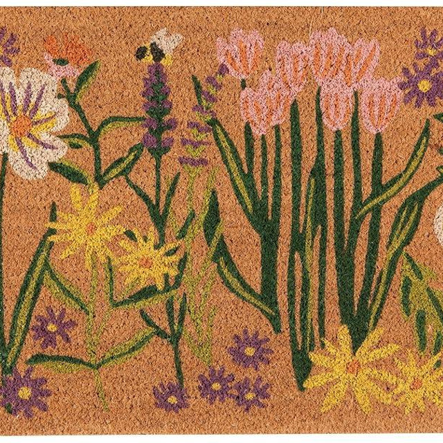Now Designs Bees & Blooms Natural Coconut Fiber Printed Doormat Vinyl Backed, 18 x 30 inch