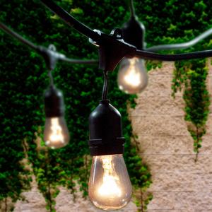 Lemontec Commercial Grade Outdoor String Lights with 15 Hanging Sockets - 48 Ft black weatherproof cord Weatherproof Strand for Patio Garden Porch Backyard Party Deck Yard – S14 Black