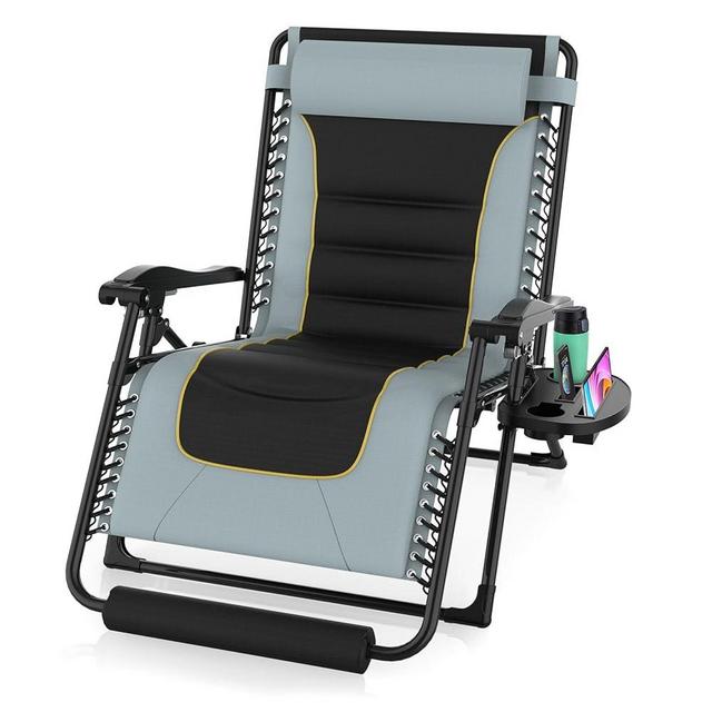 Suteck Zero Gravity Chair, 33In Lounge Chair w/Removable Cushion & Headrest, Reclining Camping Chair w/Upgraded Lock, Large Cup Holder and Footrest, Reclining Patio Chairs Recliner for Indoor Outdoor