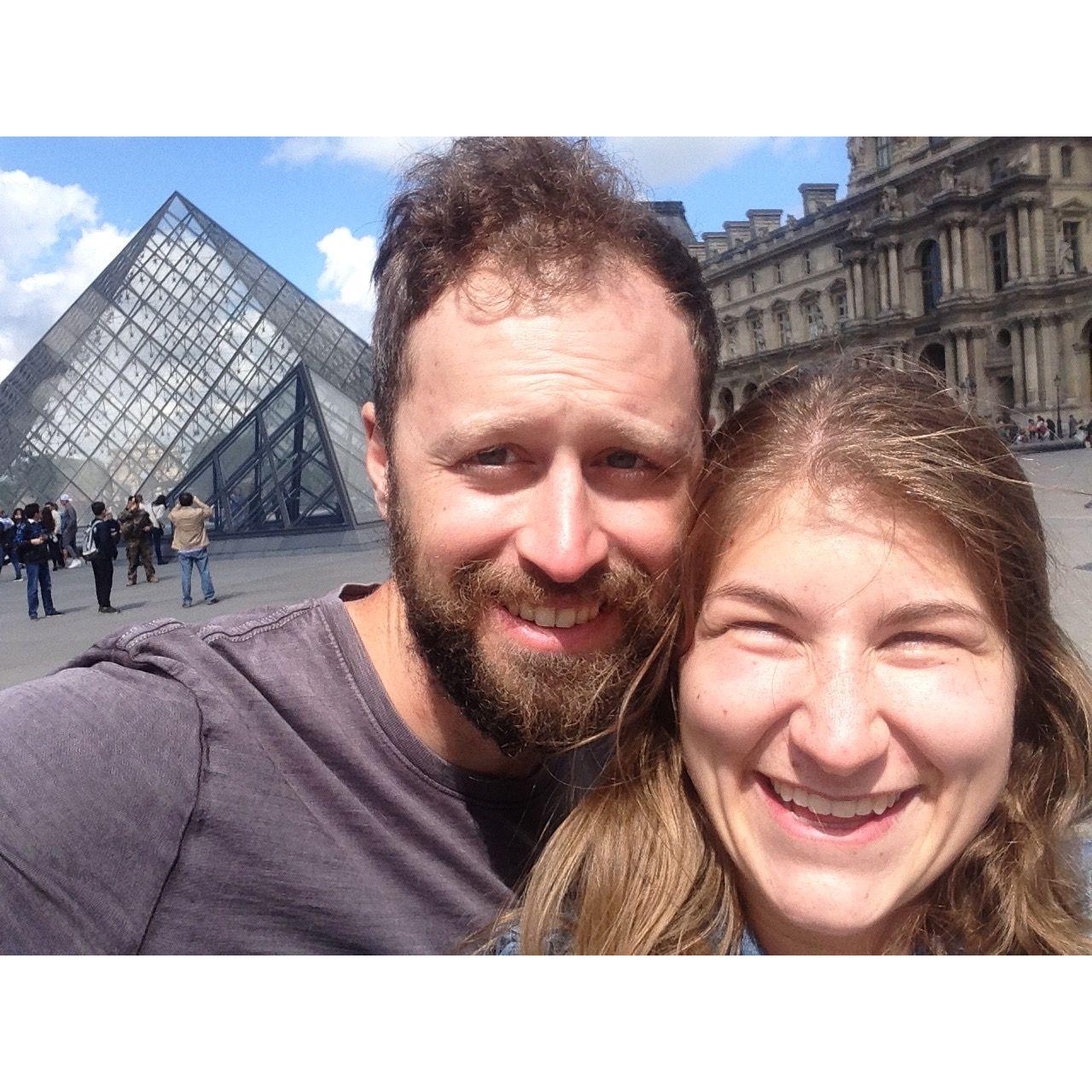 Us in Paris, France outside of the Louve. We loved the museums, historical places, and cafes in Paris. May 2017.