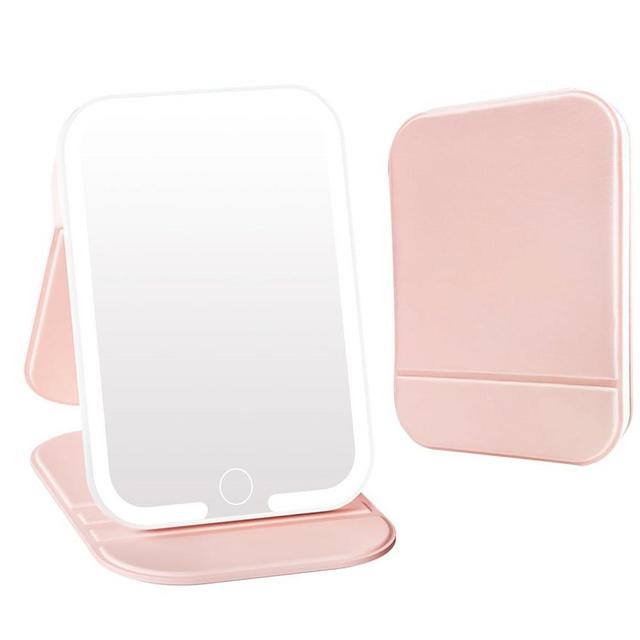 ZHUOTHAN Rechargeable Travel Mirror with Light, LED Makeup Mirror with Lights, Portable Vanity Mirror with 3 Color Lighting, Touch Dimmable Lighted Cosmetic Mirror, Travel Essentials for Women (Pink)