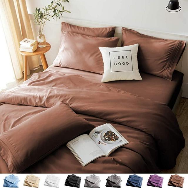 LBRO2M Bed Sheets Set California King Size 6 Piece 16 Inches Deep Pocket 1800 Thread Count 100% Microfiber Sheet,Bedding Super Soft, Cool Warm,（Brown）