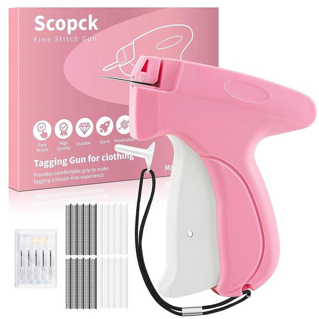Stitchy Gun for Clothes - Handheld Stitch Gun Quick Clothing Fixer - Mini Stitch Tagging Gun - Includes 6 Needle, 1000 Black Fasteners & 1000 White Fasteners (Pink)
