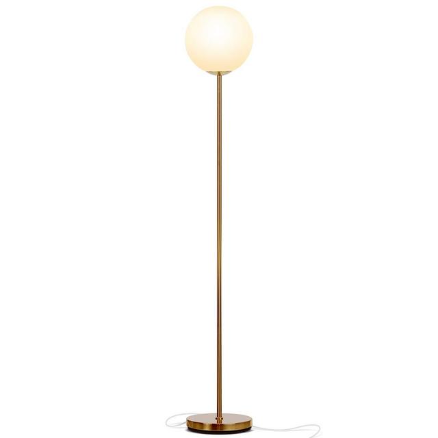 Brightech Luna - Frosted Glass Globe LED Floor Lamp - Mid Century Modern, Standing Lamp for Living Rooms - Tall Pole Light for Bedroom & Office - with LED Bulb - Antique Brass