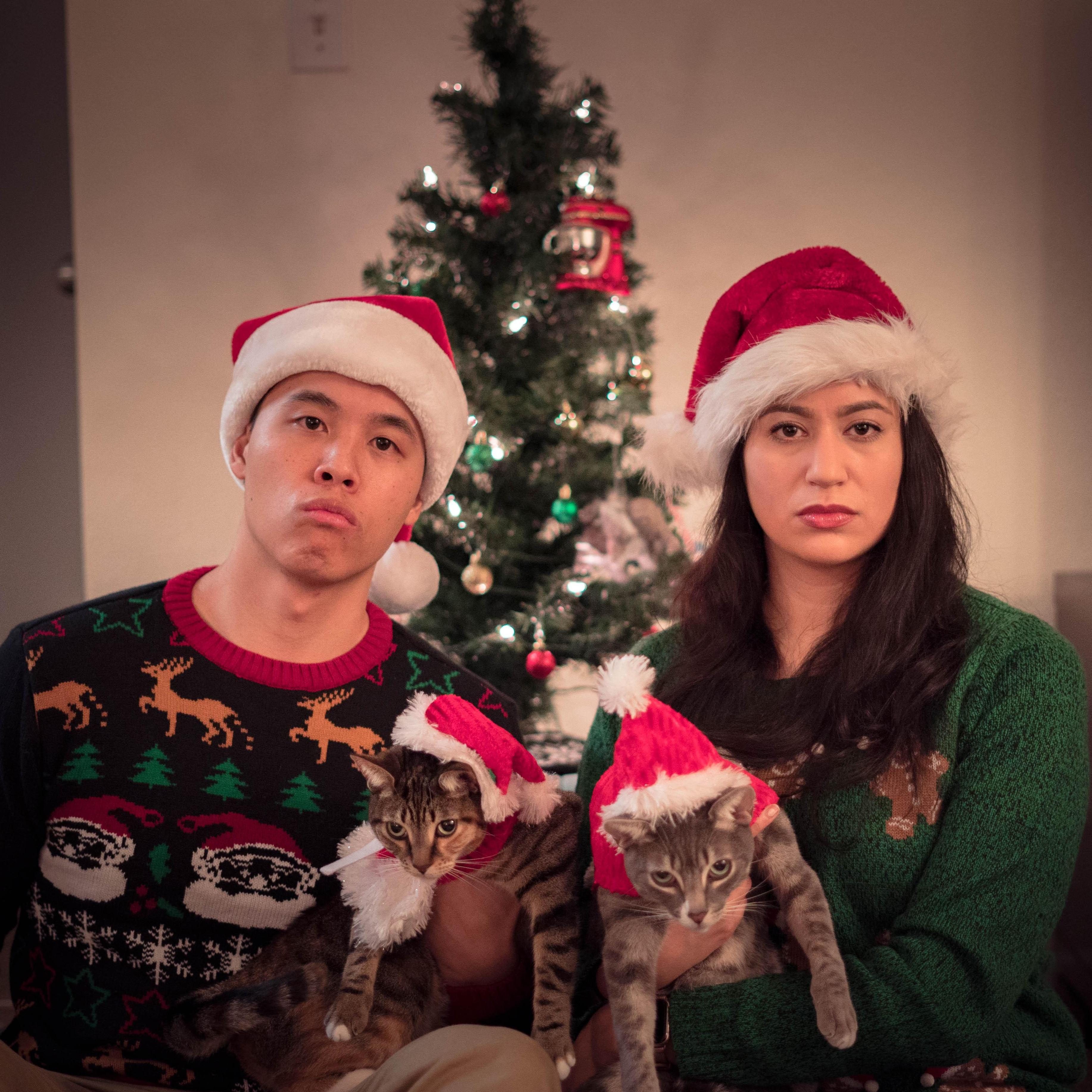 Celebrating Christmas with our furbabies, Misty (left) and Ash (right)