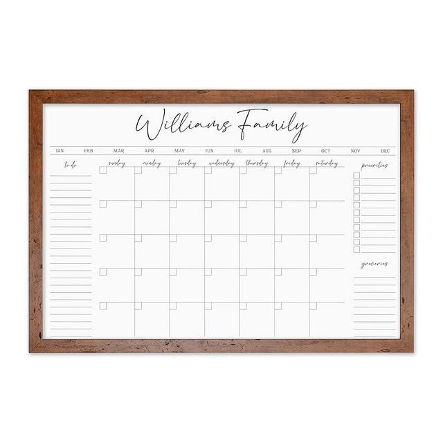 Personalized Dry Erase Wall Calendar with Custom To do list and Notes Organization Sections | Large Whiteboard Calendar (36" W x 24" H, Walnut Frame)