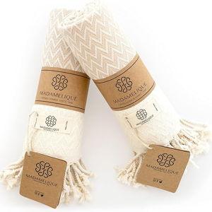 Beige- Madamelique Exclusive Hand Towels Set of 2-18 x 40 Inches - Decorative Bathroom Peshtemal Towel for Hand, Face, Hair, Yoga, Tea, Dishcloth, Kitchen and Bath - 100% Pure Cotton (Beige)