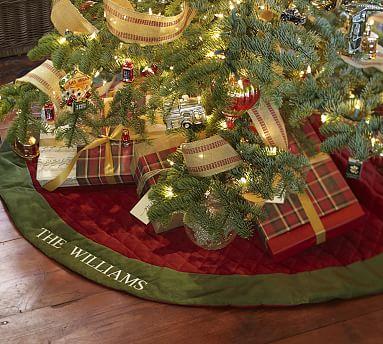 Velvet Tree Skirt - Red with Green Cuff
