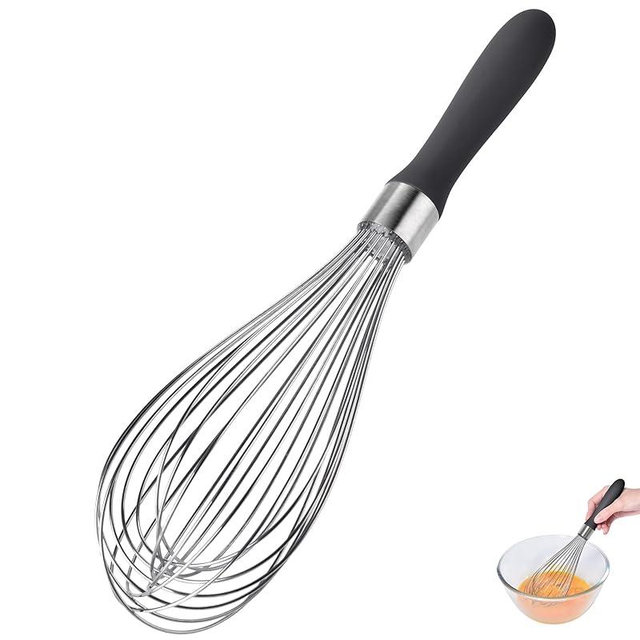 Lilybeam 12inch Kitchen Wire Whisk, 18/10 Stainless Steel Metal Balloon Wisk （Large, Black）