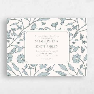 Blue Floral Wedding Invitation - Isabeau Landscape