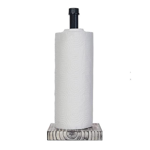 Rustic Industrial Iron Pipe Design Paper Towel Holder with Solid Wood Base Farmhouse Paper Towel Roll Dispenser for Kitchen Bathroom Livingroom Office (Brown)