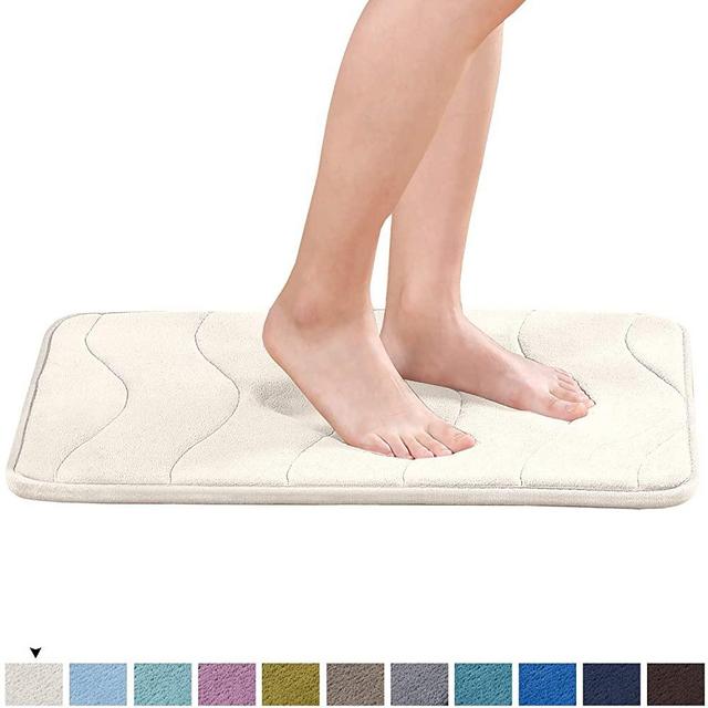 Super Soft Microfiber Memory Foam Bath Rug Extra Absorbent and Comfortable Machine-Washable Bathroom Mat 24" x 17", Beige