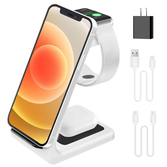 2021 Update Wireless Charging Station, JoyGeek 3 in 1 Wireless Charger, Qi Fast Charging Stand/Dock for Apple Watch SE/6/5/4/3/2, AirPods 2/Pro, iPhone/12/12 Pro/11/SE/X/XR/XS/XS Max/8 Plus (White)