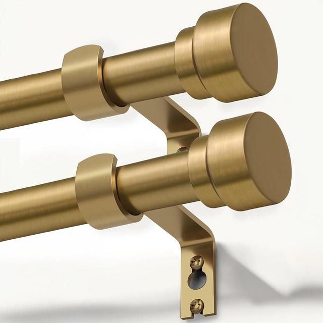 2 Pack Warm Gold Curtain Rods for Windows 28 to 48 Inches Adjustable Length Heavy Duty 1" Diameter Brass Window Curtain Rod with Solid Metal Finials for Outdoor Farmhouse Bedroom Kitchen Living Room