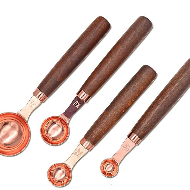 Measuring Spoons Walnut Handle 18/8 Stainless Steel Metal Heavy Duty Measuring Spoons Set of 4 Piece: 1/4 tsp, 1/2 tsp, 1 tsp，1 tbsp for Dry or Liquid Ingredients Gifts for Mom，Women（Rose Gold）