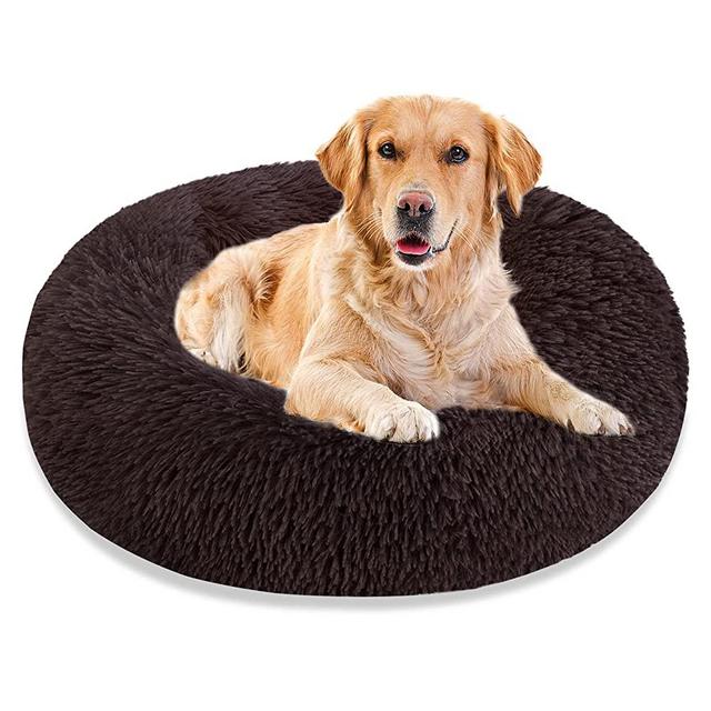 Dog Bed & Cat Bed, Calming Anti-Anxiety Donut Dog Cuddler Bed, Machine Washable Round Pet Bed, Comfy Faux Fur Plush Dog Cat Bed for Small Medium Large Dogs and Cats(36", Dark Brown)