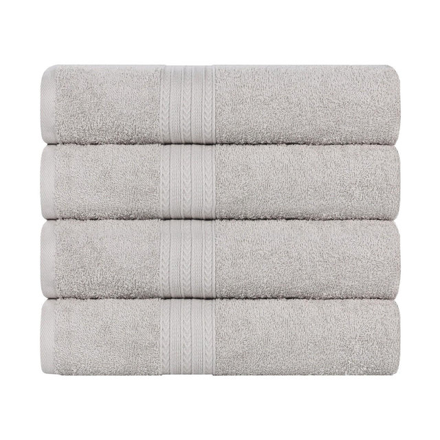 Eco-Friendly Sustainable Cotton Solid Lightweight 4-Piece Bathroom Towel Set, Silver - Blue Nile Mills